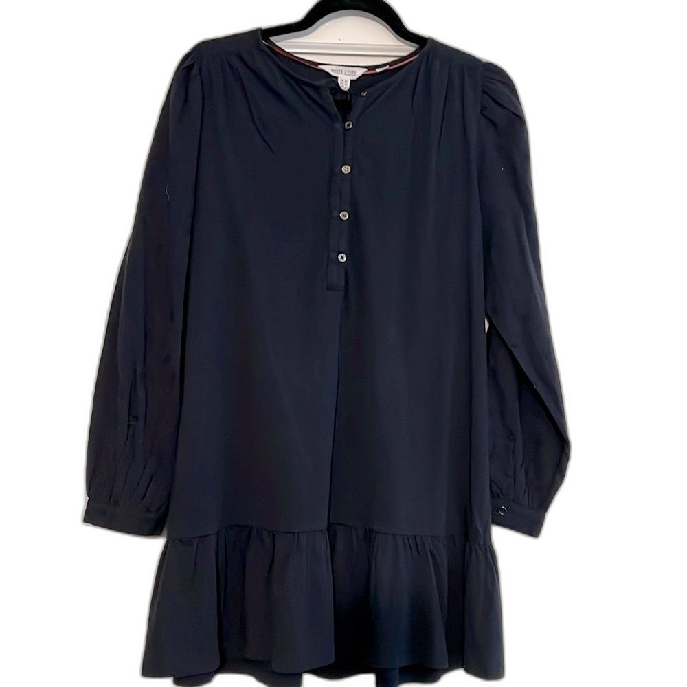 NEW White Stuff Navy Blue Tasmin Tunic Top Dress100% Cotton long sleeve Size 6